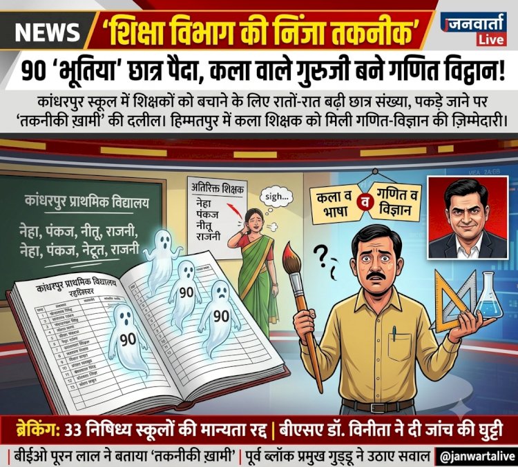 शिक्षा विभाग की निंजा तकनीक: कुर्सी बचाने के लिए रातों-रात पैदा किए 90 'कागजी' छात्र, कला वाले गुरुजी को थमा दी गणित की किताब!