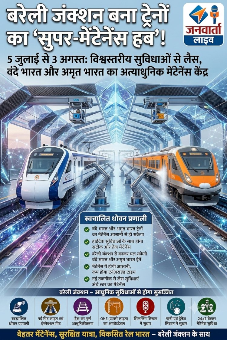 बरेली जंक्शन बनेगा ट्रेनों का 'हाईटेक मेंटेनेंस हब', 5 जुलाई से वॉशिंग लाइन का कायाकल्प; वंदे भारत और अमृत भारत को मिलेगा बड़ा बूस्ट!